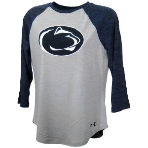 women's navy heather Under Armour long sleeve performance baseball t-shirt Penn State Athletic Logo